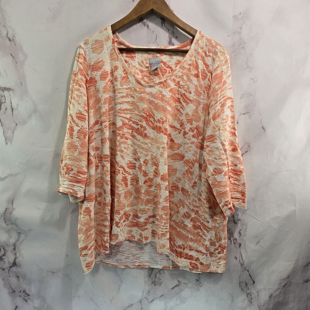 Chicos T Shirt Women 3 XL Orange Tee Short Sleeve Animal Zebra Leopard Cheetah